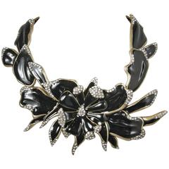 Vintage Oscar De La Renta Black Orchid Enamel Necklace