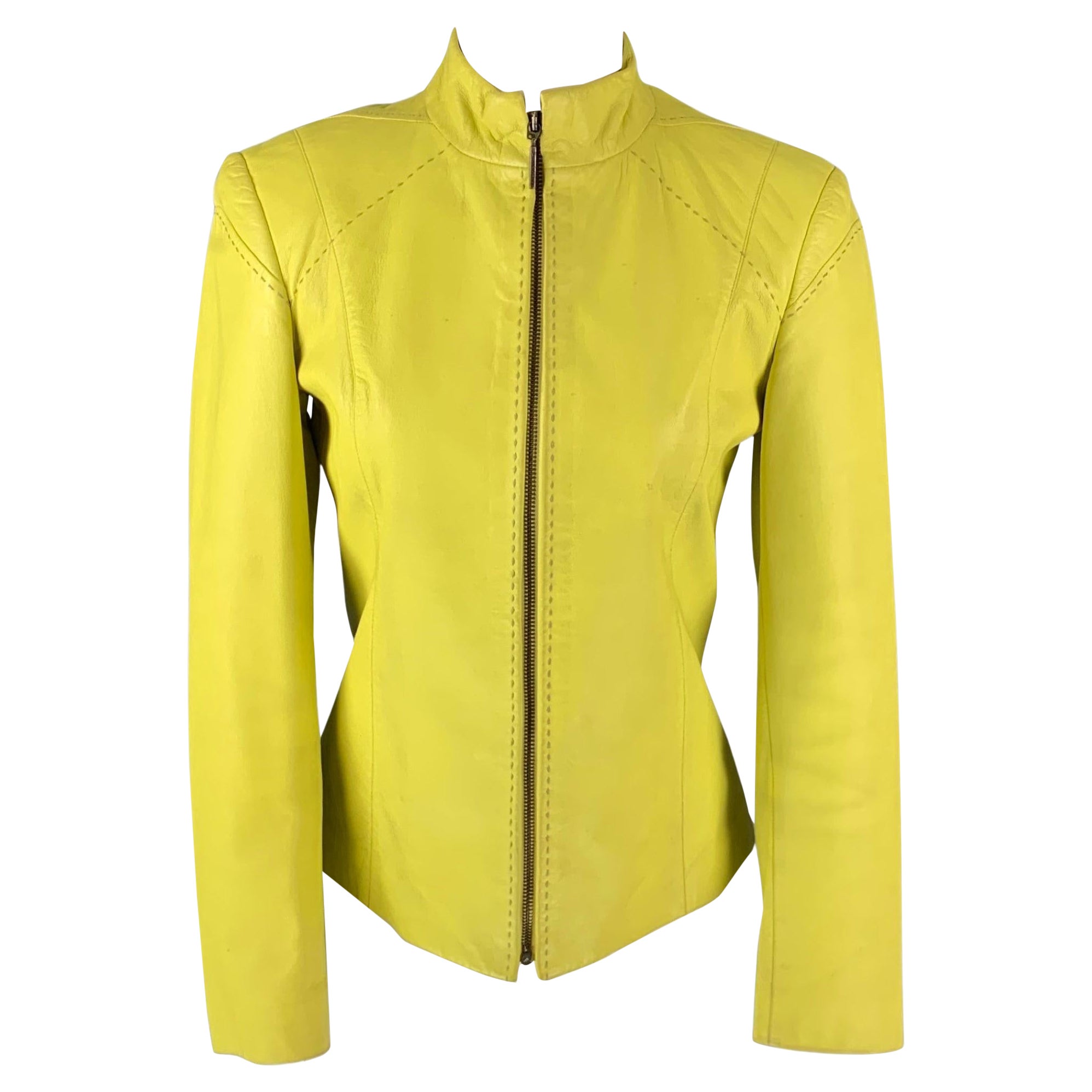 Vintage VERSUS by GIANNI VERSACE Size 4 Yellow Leather Jacket at 1stDibs