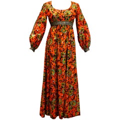 1960s  Miss Magnin for I.Imagnin Bohemian Maxi Dress