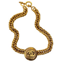 1980s Chanel Gold Toned CC Coin Chain Necklace