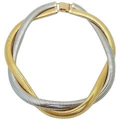 Vintage 1970’s Signed Napier Faux Silver/Gold Ribbed Necklace