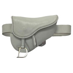 Dior White Leather Saddle Pouch Bag