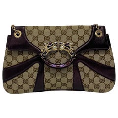 Gucci Beige Canvas and Purple Leather jewel Bags