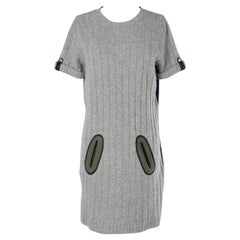 Bicolore grey and navy knit dress with leather details Louis Vuitton 