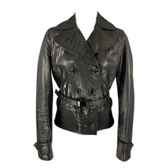 D&G by DOLCE & GABBANA Size 6 Black Leather Double Breasted Belted Jacket