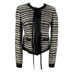 ROBERTO CAVALLI Size 6 Black & White Stripe Boucle Wool Blend Jacket