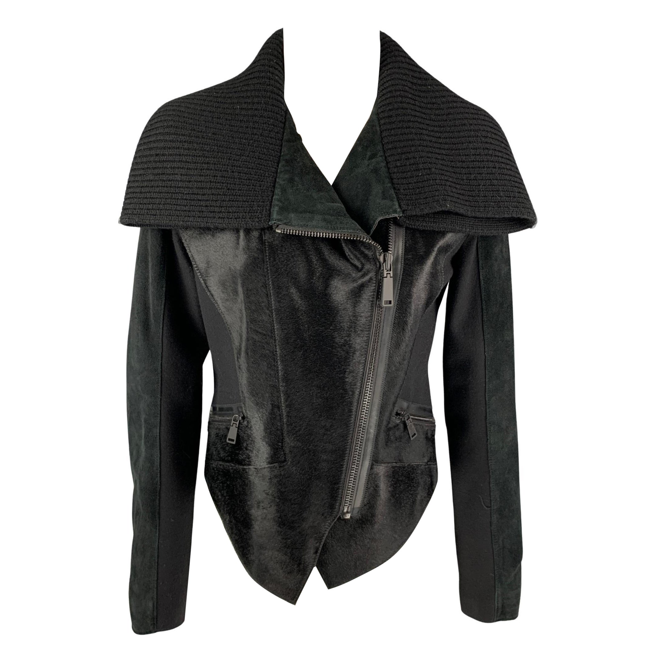 ELIE TAHARI Size S Black Wool Blend Suede Knitted Collar Jacket