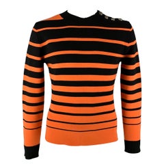 PACO RABANNE Größe XL Orange & Schwarz gestreifter Pullover aus Wollmischung