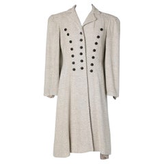 1930/40 grey chevron wool coat with triple button tab 