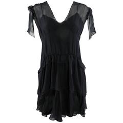 Miu Miu Black Sheer Silk 1920's style Ruffle Slip Dress