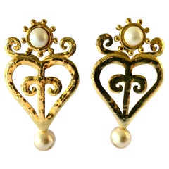 Christian Lacroix Paris Gold Heart and Pearl Earrings