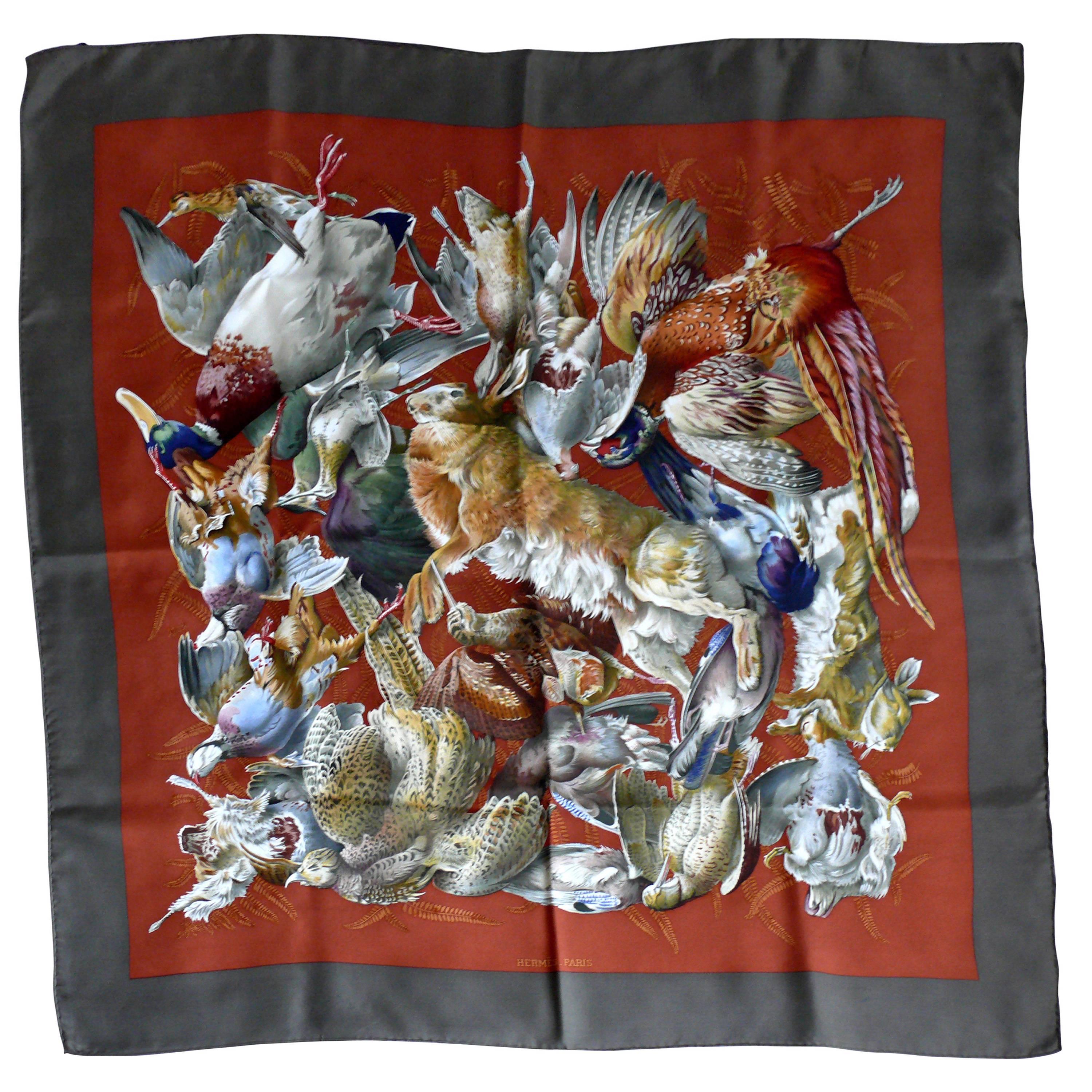 Hermes Vintage Silk Carre Scarf "Gibiers" designed by Henri de Linares