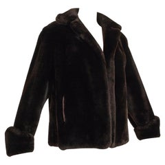 Used Brown Mouton Fur *Large Size* Teddy Bear Puff Jacket with Point Cuffs - L, 1950s