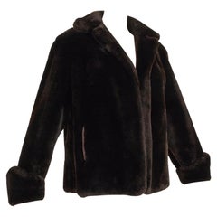 Pelliccia di mouton marrone *taglia grande* Giacca a sbuffo con polsini a punta - L, anni '50