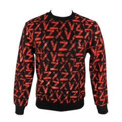VERSUS by GIANNI VERSACE Size XS Black & Red Print Cotton Crew-Neck Sweatshirt