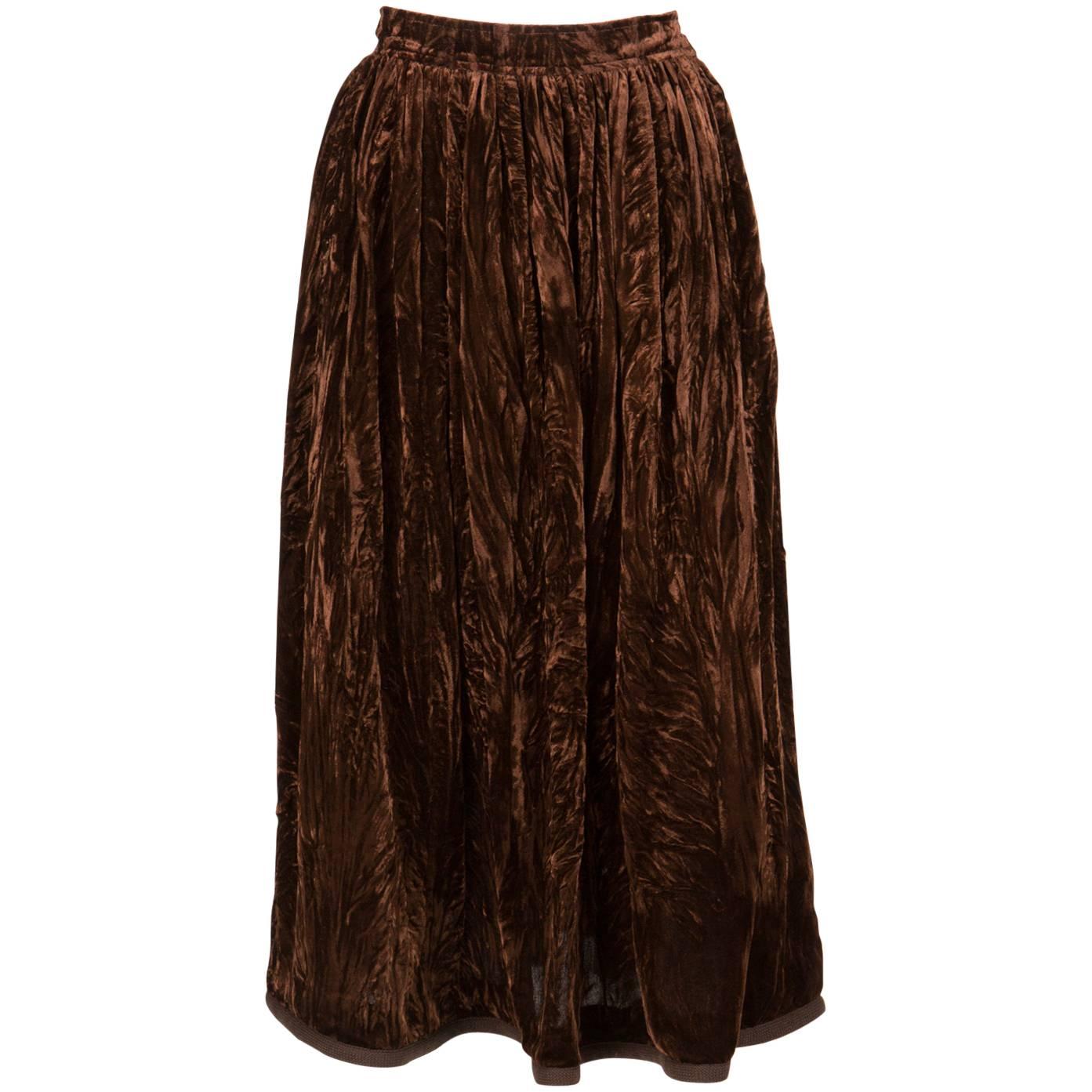 Rare Saint Laurent Brown Russian Collection Velveteen  Skirt