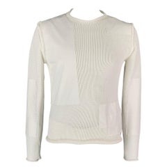 ISABEL BENENATO SS 18 Size L White Knitted Cotton / Polyester Crew-Neck Pullover