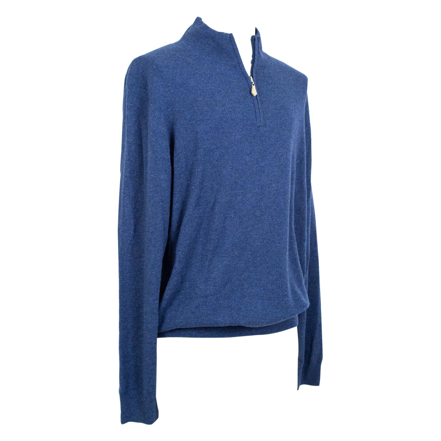 New *Large Size* Men’s Neiman Marcus Blue Cashmere Half-Zip Sweater – XXL, 2019 For Sale