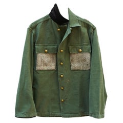 Embellished Green Military Jacket  White Lurex Tweed J Dauphin