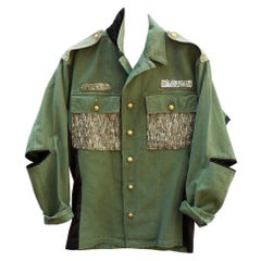 Military Vintage Jacket Green Repurposed Recycled Lurex Sequin J Dauphin Small