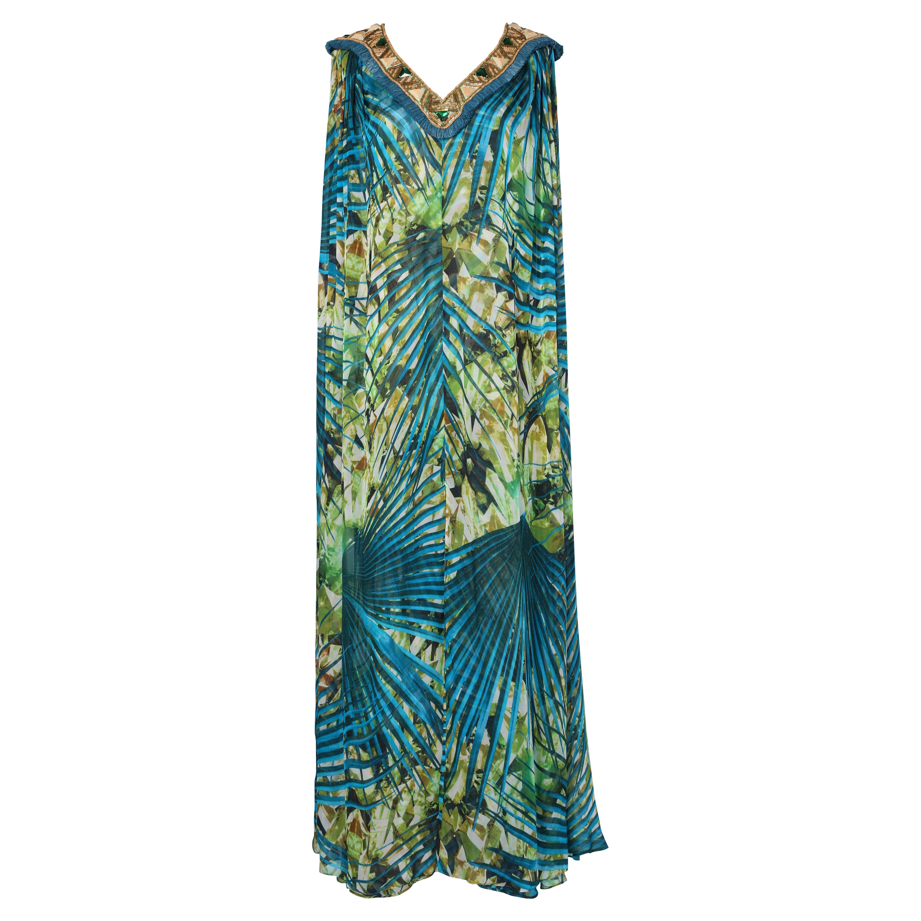 Long evening dress with jungle print and embroidered collar Matthew  Williamson For Sale