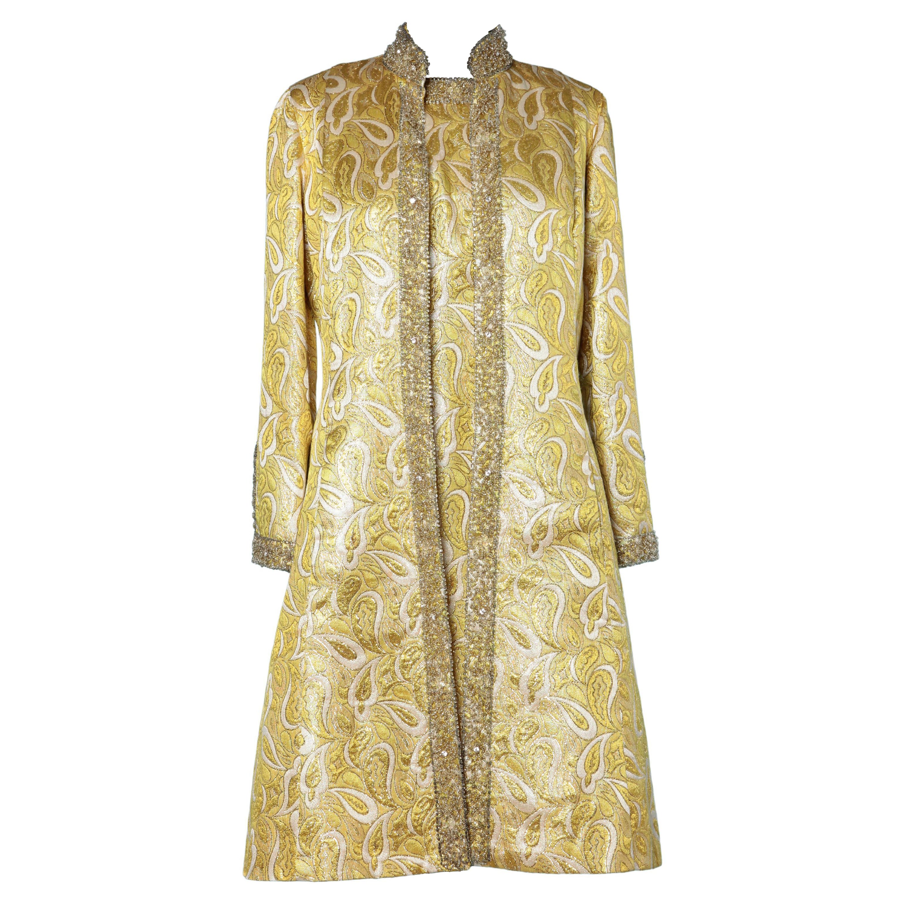 Ensemble ( coat and dress) in yellow brocade and embroideries 1960