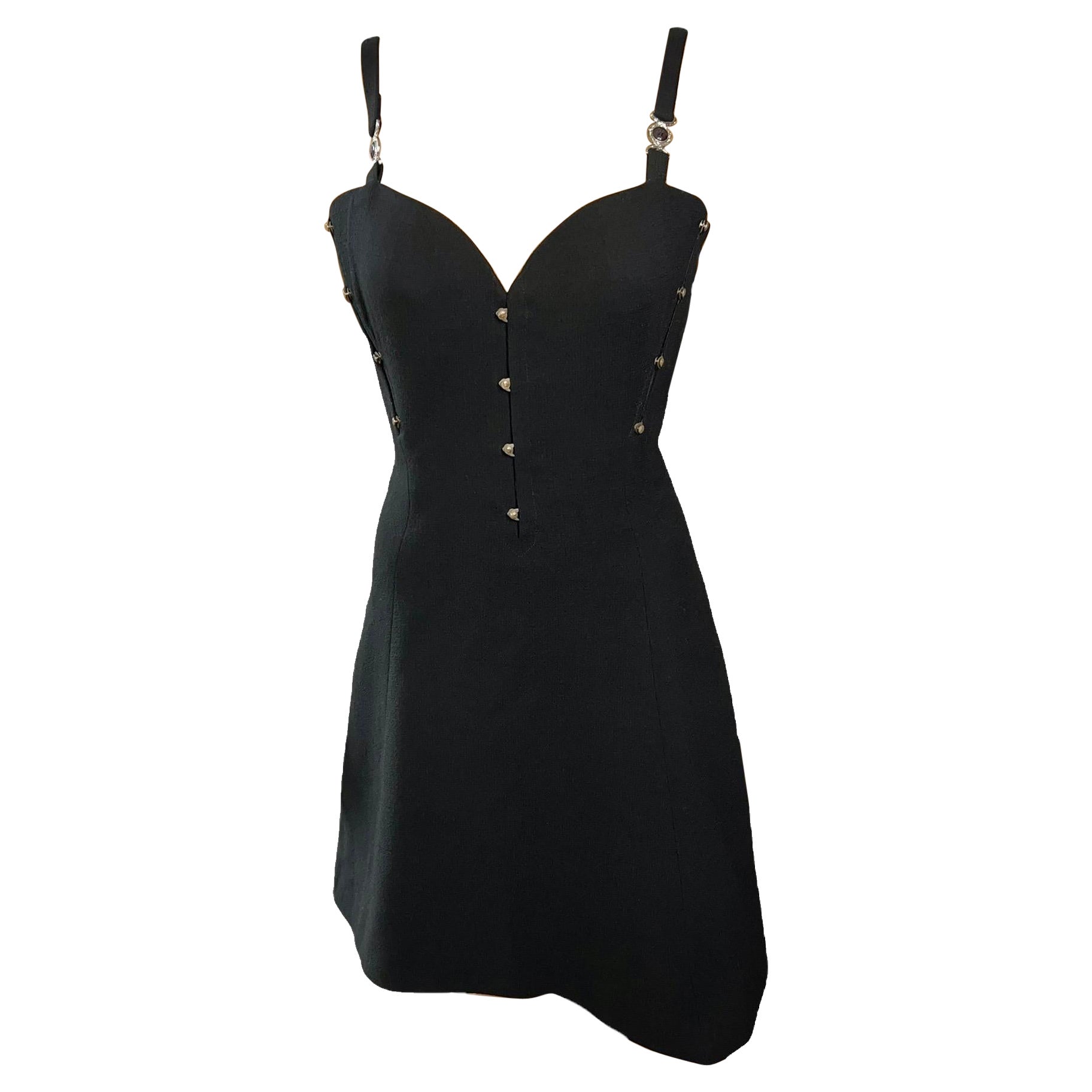 Gianni Versace S/S 1995 Unworn Vintage Bustier Black Mini Dress For Sale