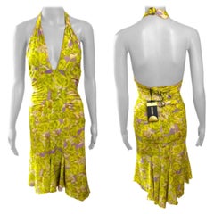 Versace S/S 2004 Unworn Plunging Neckline Backless Floral Print Dress