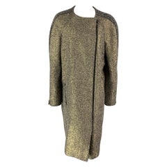 MONIQUE LHUILLIER - Manteau en tweed mélangé acrylique gris et or, taille 10