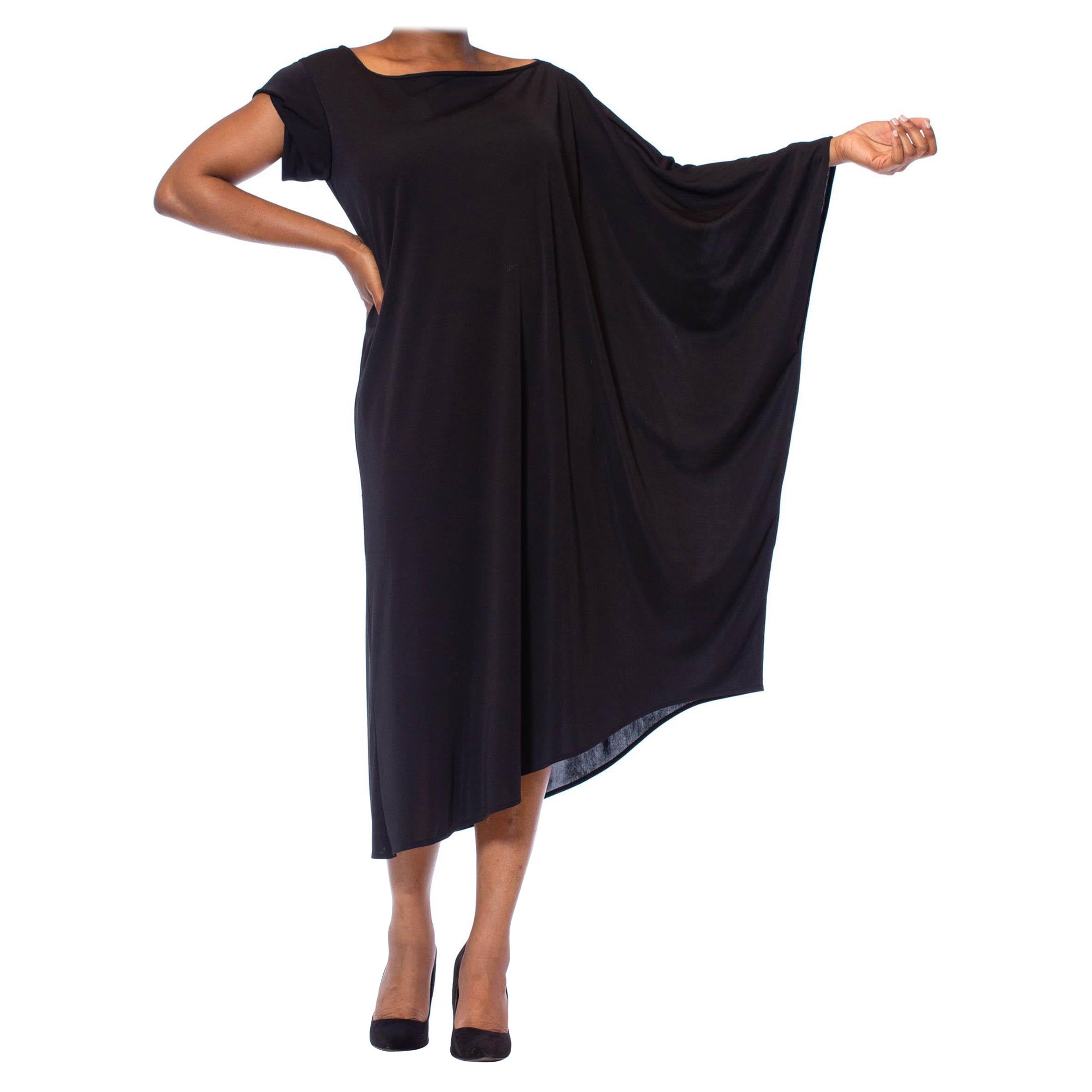 Black Poly Blend Jersey One Sleeve Kaftan Dress For Sale