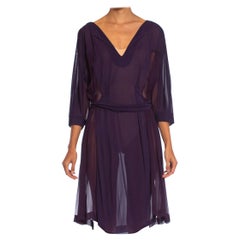 1980S Eggplant Purple Silk Jersey & Chiffon Loose Oversized Shirt Dress