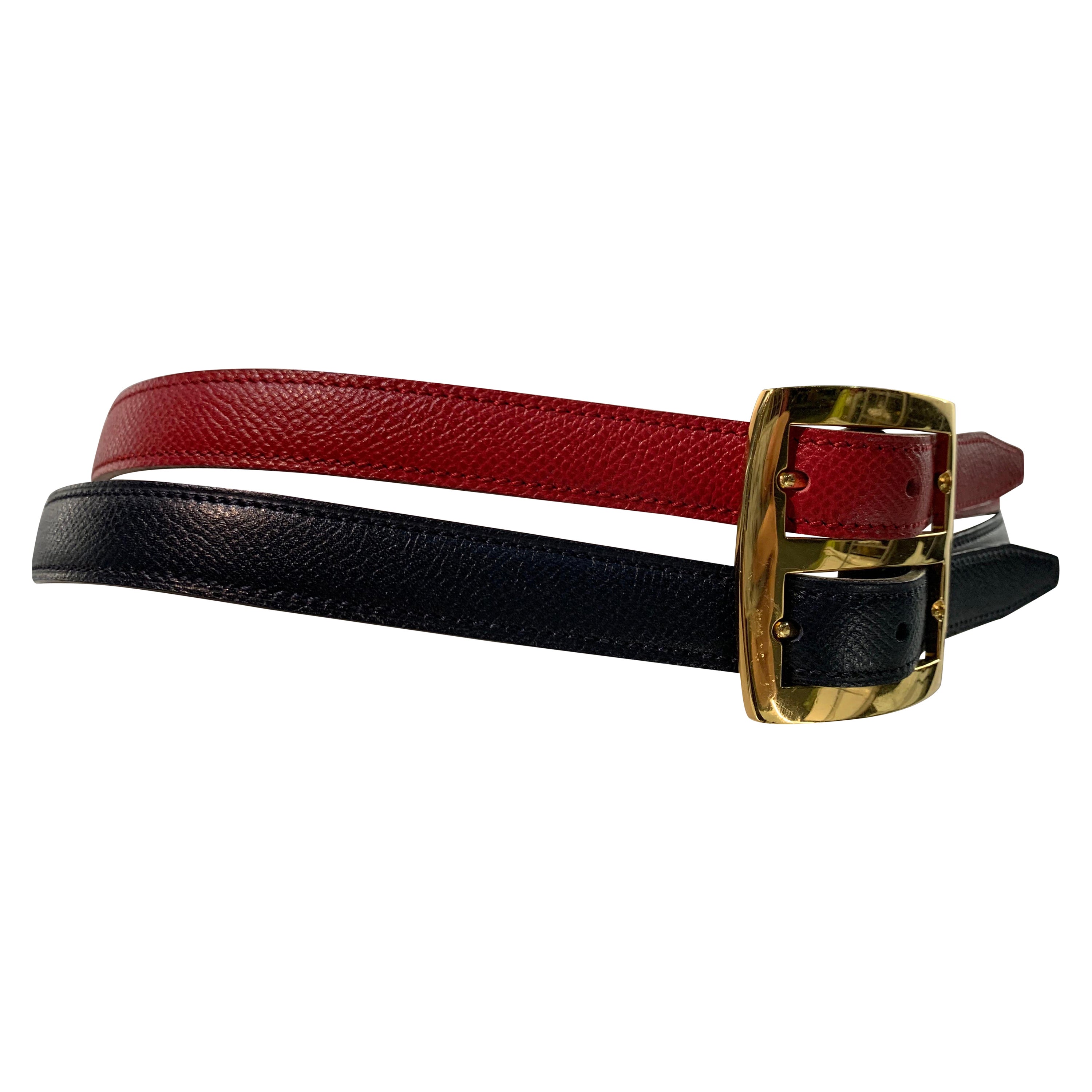 1980 Hermes Reversible Double Belt in Dual Color Combo w/ Gold Buckle For Sale