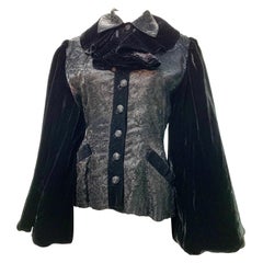 Retro 1950s Lilli Ann Black Brocade Jacket w/ Applied Cording & Full Velvet Sleeves