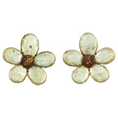 Monique Vedie, Line Vautrin Student Resin Clip Earrings Almond Green Flower