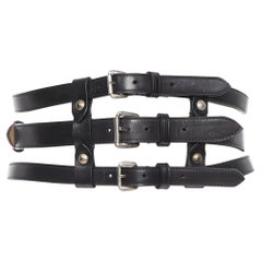 ALEXANDER MCQUEEN black leather triple buckle caged corset statement belt Fr70