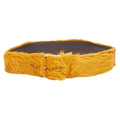 new Prada 2017 Runway orange fur gold buckle thick waist belt 30" FR80 rare