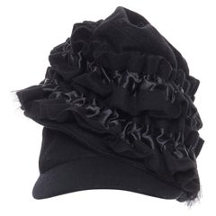 rare LIMI FEU YOHJI YAMAMOTO black wool ruffle bucket layered trucker cap hat