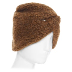 MES DEMOISELLES mohair blend brown chunky knit knot turban beanie hat