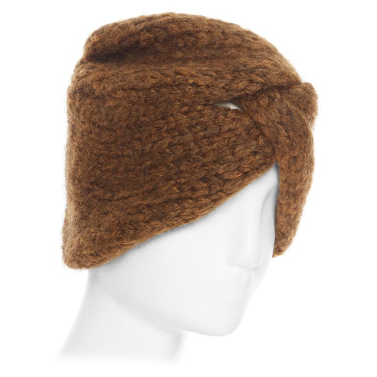 MES DEMOISELLES mohair blend brown chunky knit knot turban beanie hat ...