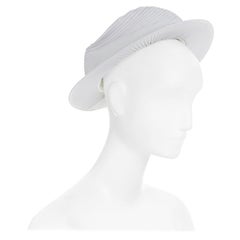 ISSEY MIYAKE PLEATS PLEASE light grey pleated wide brim statement boater hat