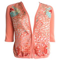 HERMES PARIS Coral silk & cashmere cardigan sweater