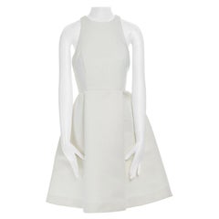 HALSTON HERITAGE white cut out racer neck flared skirt cocktail dress US2 S