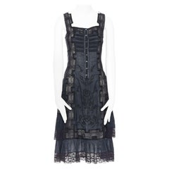 JILL STUART 100% Baumwoll-Bohemian-Kleid aus schwarzer Baumwollstickerei mit englischer Blumenstickerei XS