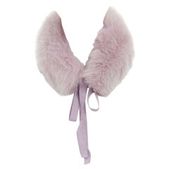 PAULE KA 100% fox genuine fur purple grosgrain ribbon tie short scarf collar