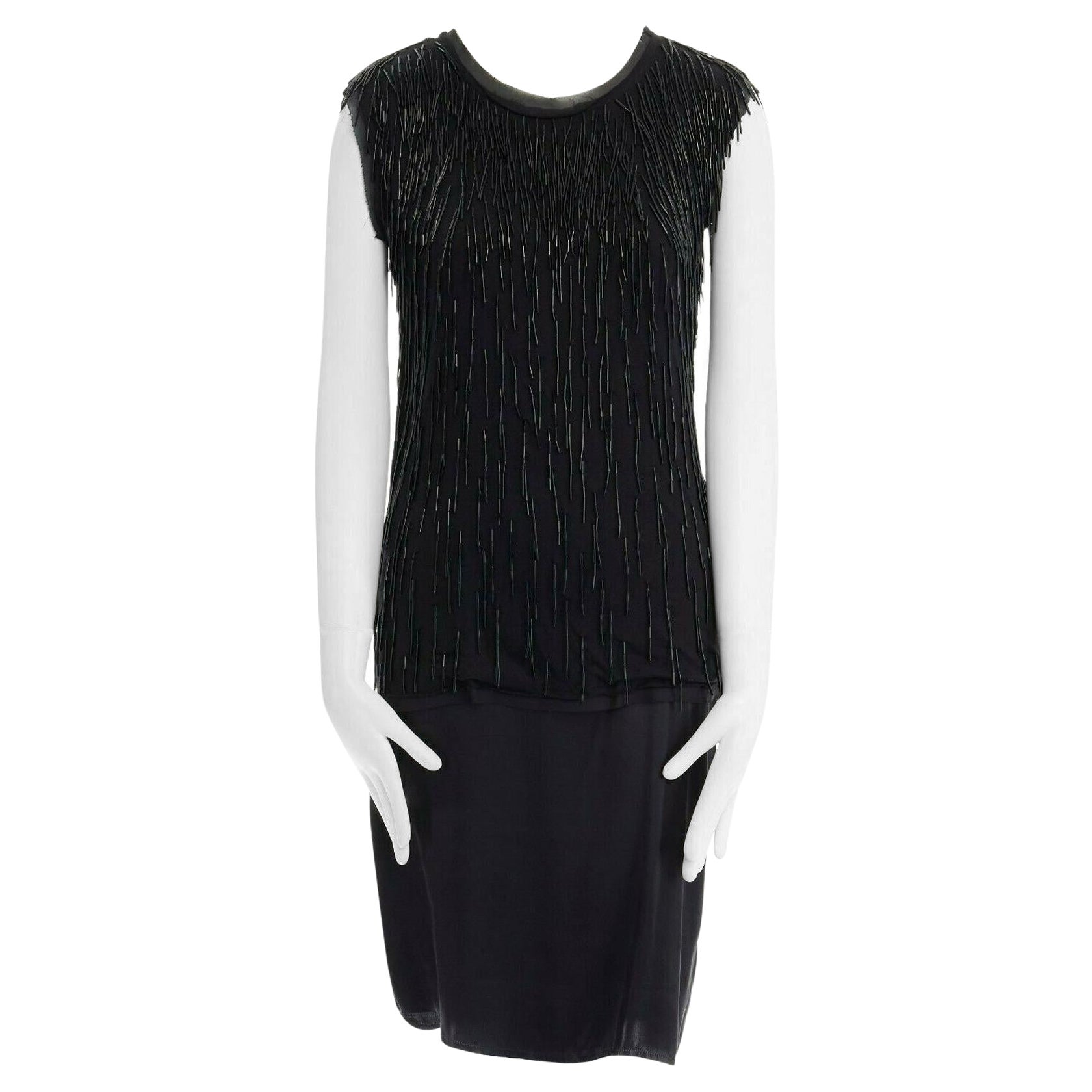LANVIN ALBER ELBAZ black beaded fringe embellished flapper silk dress FR34 XS For Sale