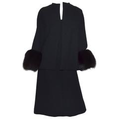 Pauline Trigere Dress  and Jacket with Fox Trim Cuffs