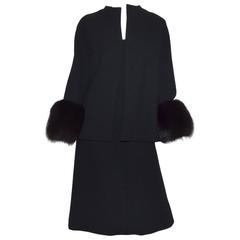 Pauline Trigere Dress  and Jacket with Fox Trim Cuffs 