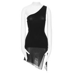 DONNA KARAN signature black knit body-conscious panel one-shoulder dress P