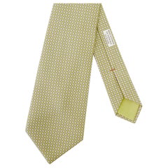 HERMES 045559MA yellow taupe houndstooth pattern print classic silk neck tie