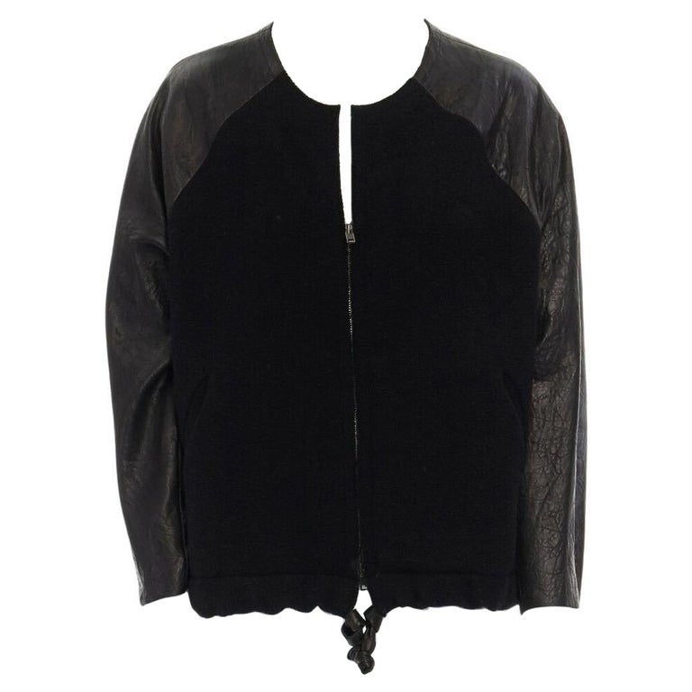 runway ISABEL MARANT Jeams leather sleeve wool zip up baseball bomber jacket S For Sale